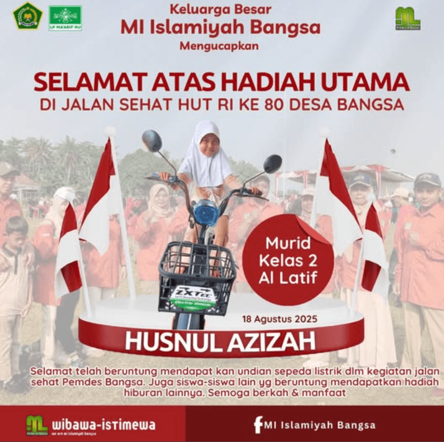 Hadiah Kemenangan dan Kreativitas: Siswi MI Islamiyah Bangsa Raih Sepeda Listrik di Jalan Sehat Pemdes